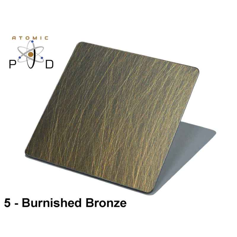 Burnished Bronze Aged Brass Electroplated Non Directional Finish Atomic PVD