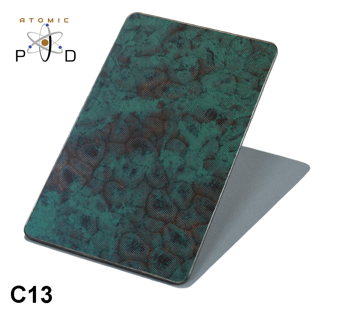 C13 Etched Verdigris Green Brown Copper Patina Stainless Steel Sheet Electroplated Atomic PVD