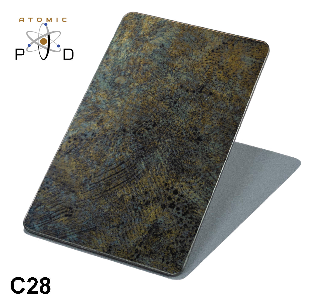 C28 Mottled Black Steel Stainless Electroplated Patina Atomic PVD