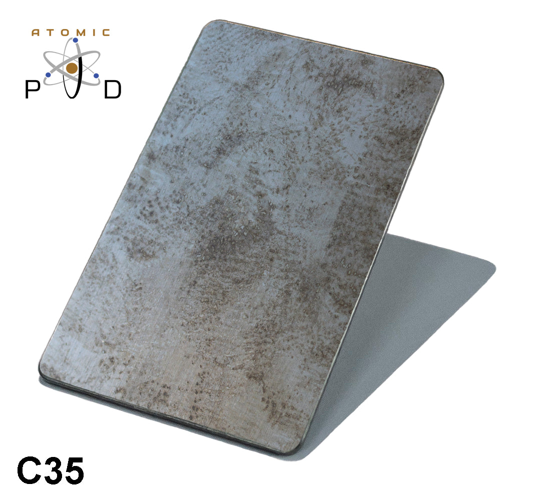 C35 Mottled Blackened Steel (Light) Electroplated Patina Sheet Atomic PVD